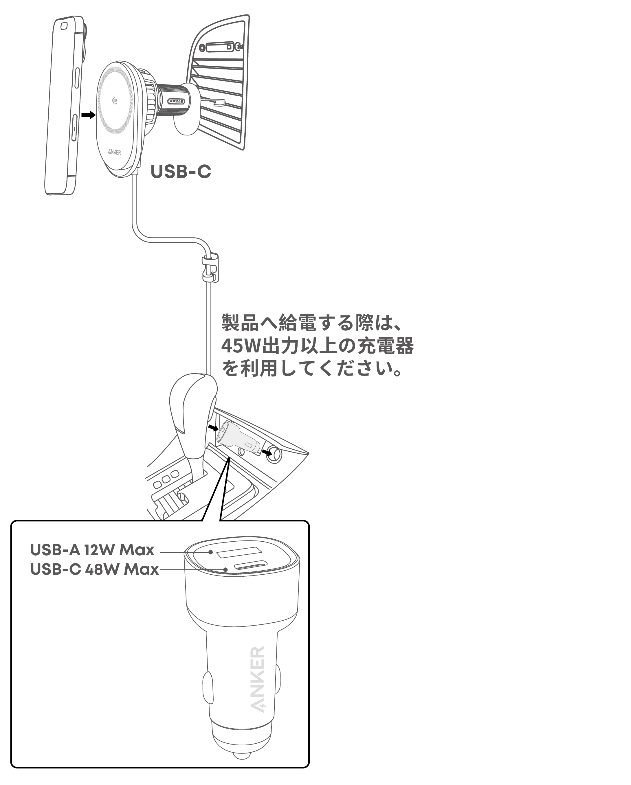 Anker Prime Wireless Car Charger (MagGo, AirCool, Pad) 取扱説明書