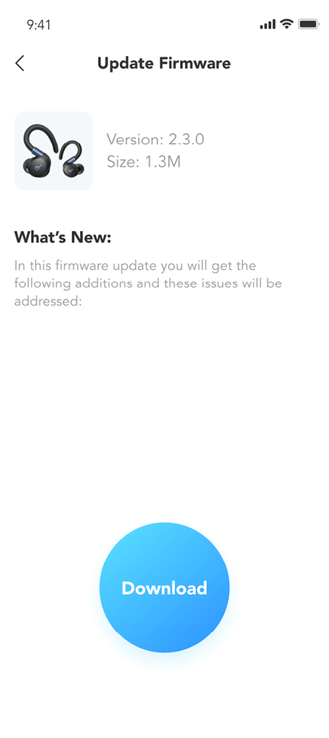 Soundcore app firmware update screen for Sport X20 showing check for update button