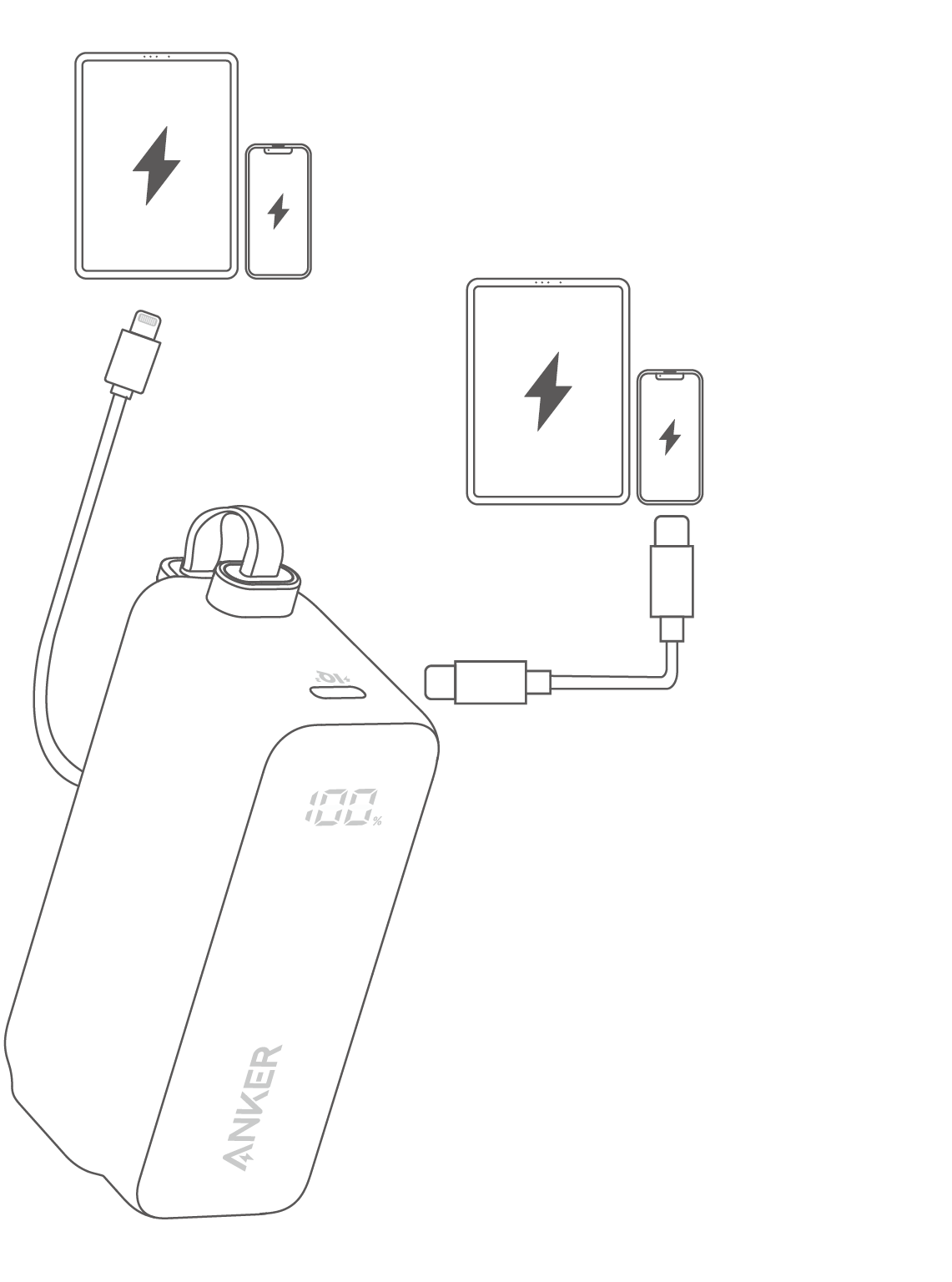 Anker Power Bank (30W, Fusion, Built-In Lightning Cable) 取扱説明